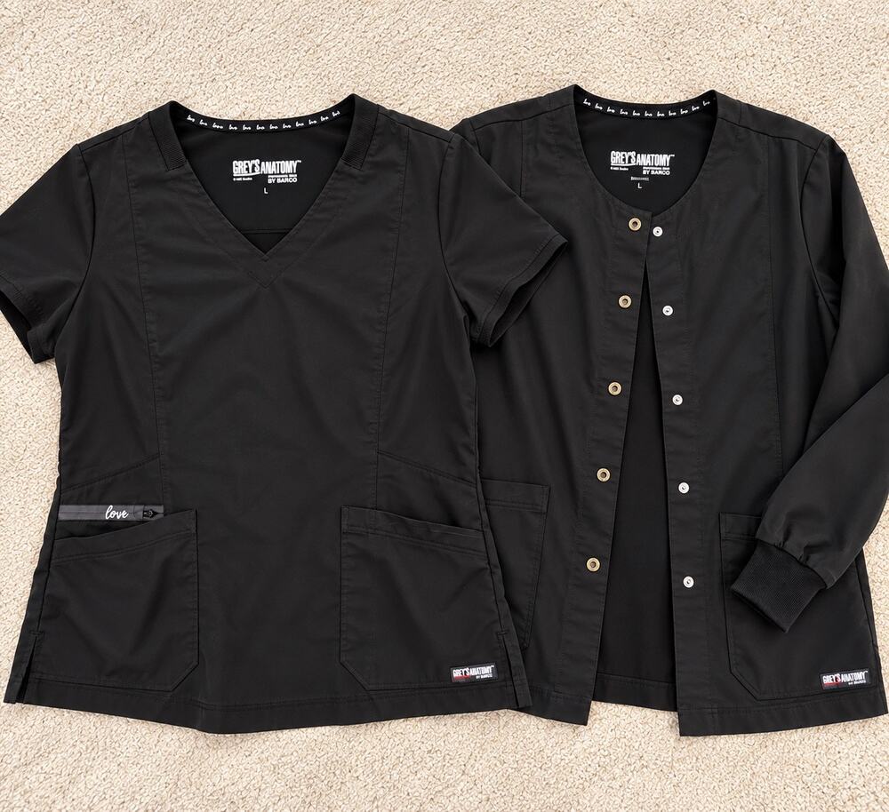 Grey’s Anatomy by Barco Scrub Top Jacket Set Large Black 2 Piece
